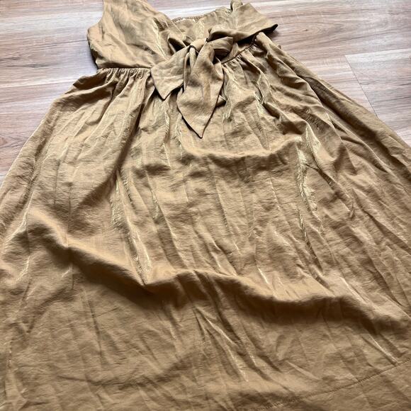 MIMI Maternity Gold One-Shoulder Bow Front Midi Dress Size M - Picture 2 of 7